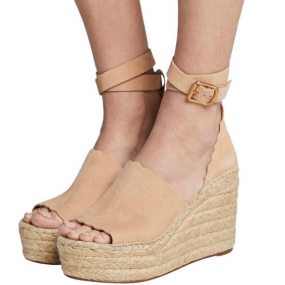 CHLOE Lauren Espadrilles Nude Color Suede Wedges Size 39